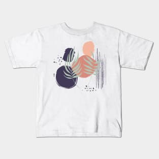 Abstract shapes lines dots and tropical leaves digital design Kids T-Shirt